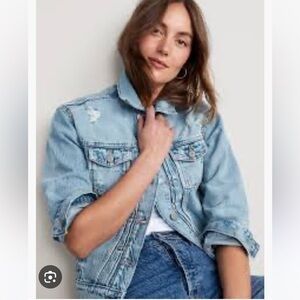 Old Navy Oversized Distressed Blue Cotton Jean Jacket